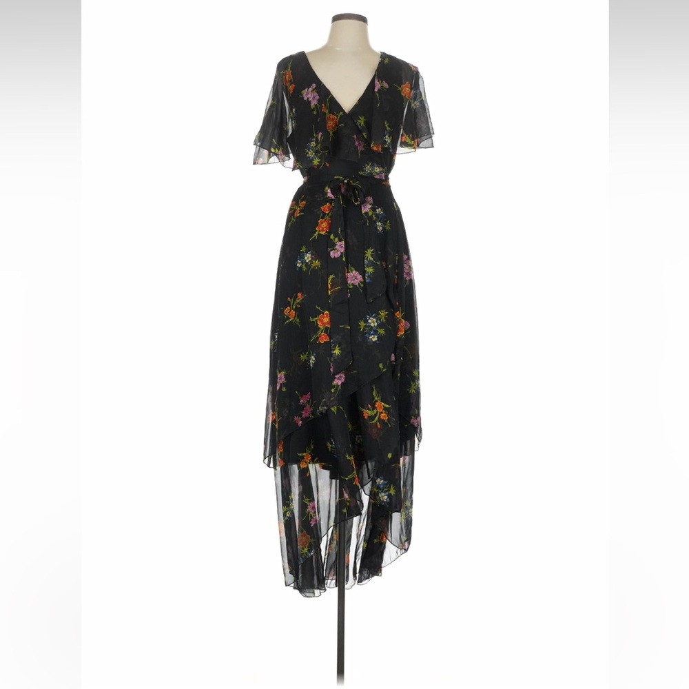ASOS Black Flowy Floral High Low Cocktail Dress